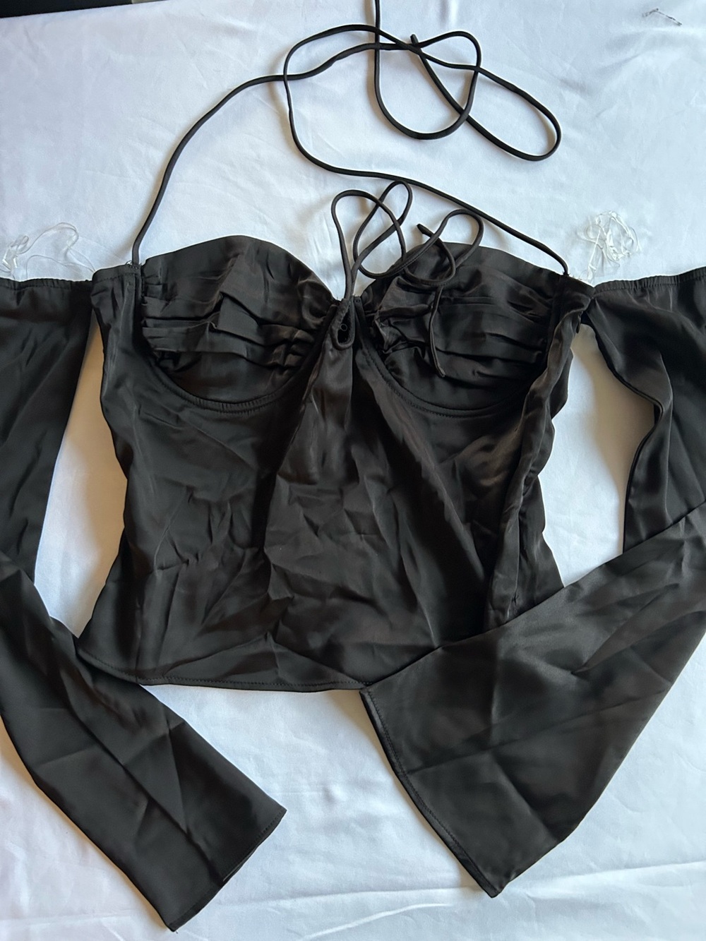 Black Off-Shoulder Lace-Up Corset Crop Top